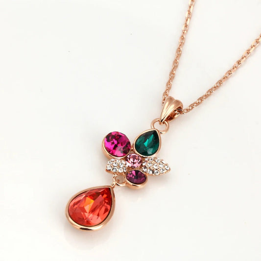 Vintage Rose Gold Colorful Gemstone Necklace-Maryam Jewelry