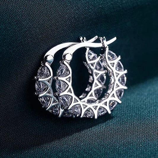 Silver Sparkling Round Earrings