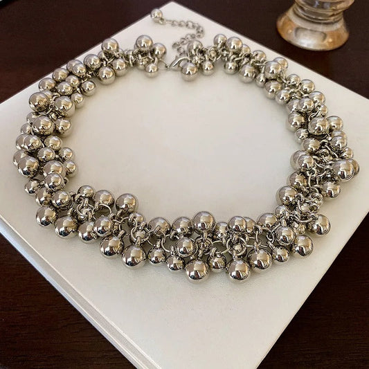 Vintage Silver Ball Multi-layer Bead Necklace-Maryam Jewelry