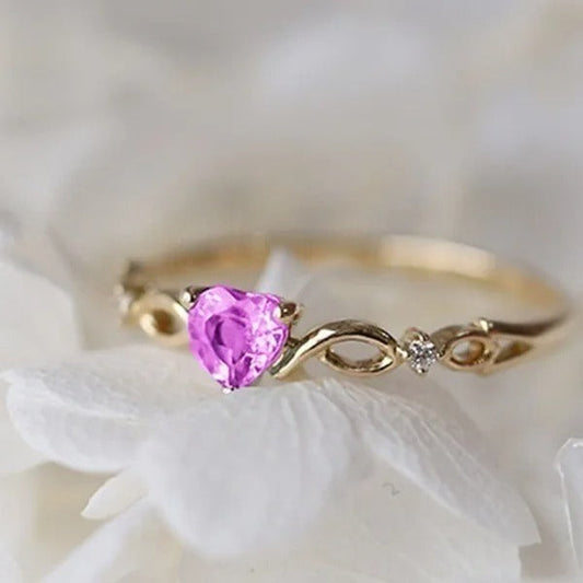 Vintage Gold & Pink Heart-Shaped Gem Ring-Maryam Jewelry