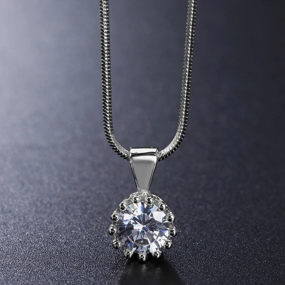 Timeless Silver Chain Sparkling Round Gem Pendant Necklace-Maryam Jewelry