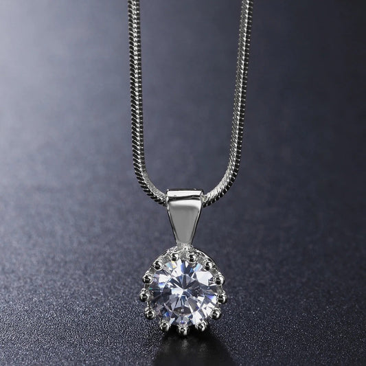 Timeless Silver Chain Sparkling Round Gem Pendant Necklace-Maryam Jewelry