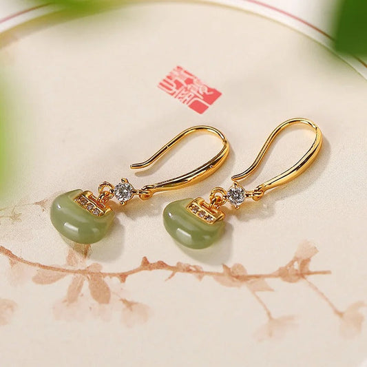 Classic Gold & Jade Green Crystal Teardrop Earrings-Maryam Jewelry
