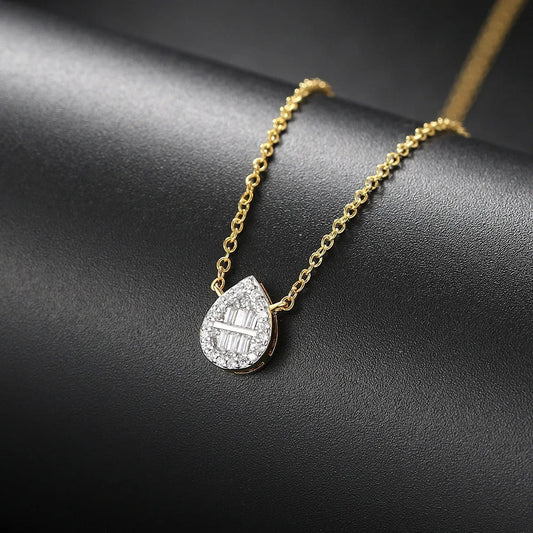 Gold Teardrop Crystal Pendant & Halo Necklace-Maryam Jewelry