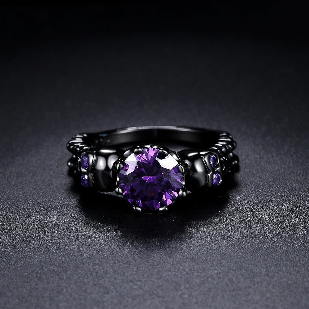Vintage Black Round Purple Gemstone & Intricate Design Ring-Maryam Jewelry