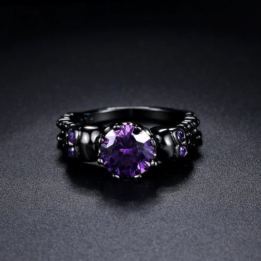Vintage Black Round Purple Gemstone & Intricate Design Ring-Maryam Jewelry