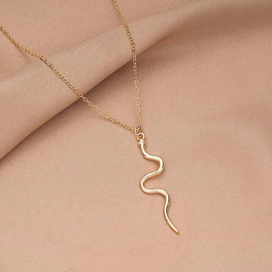 Vintage Gold Snake-Shaped Pendant Necklace-Maryam Jewelry