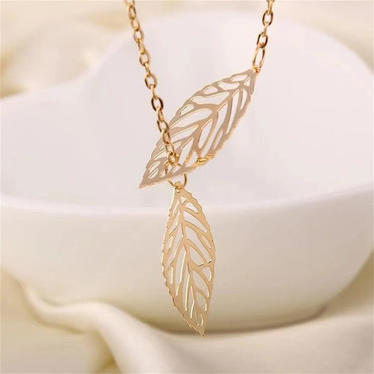 Gold Hollow Leaf Pendant Necklace-Maryam Jewelry
