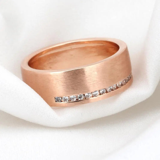 Rose Gold Horizontal Crystal & Matte Textured Ring-Maryam Jewelry