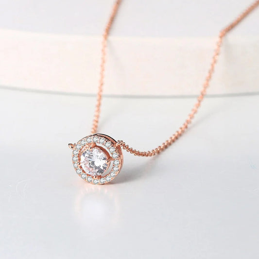 Vintage Rose Gold Crystal Circle Pendant Necklace-Maryam Jewelry