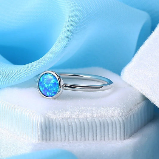 Silver Round Blue Opal Gem Ring-Maryam Jewelry