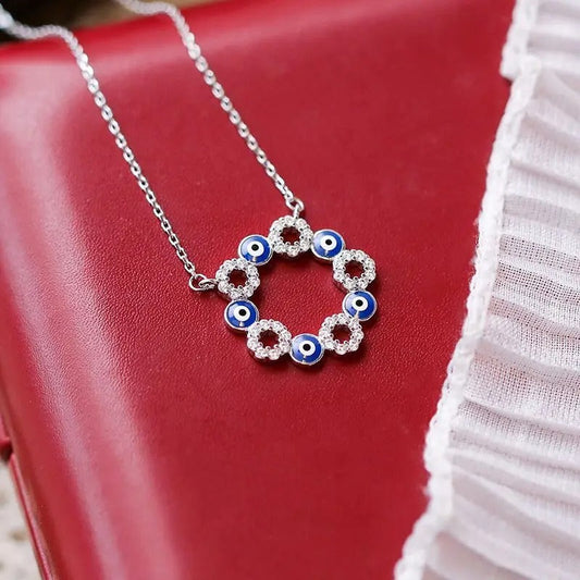 Vintage Silver Blue & White Crystal Necklace-Maryam Jewelry