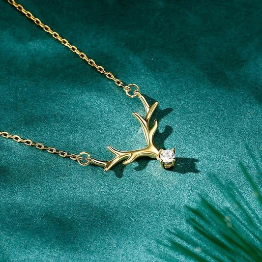 Vintage Gold Antler & Crystal Necklace-Maryam Jewelry
