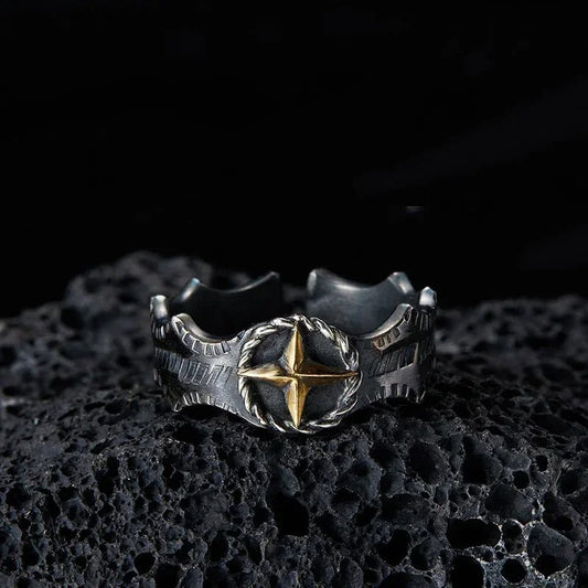 Silver Vintage Starlight Black Adjustable Ring-Maryam Jewelry