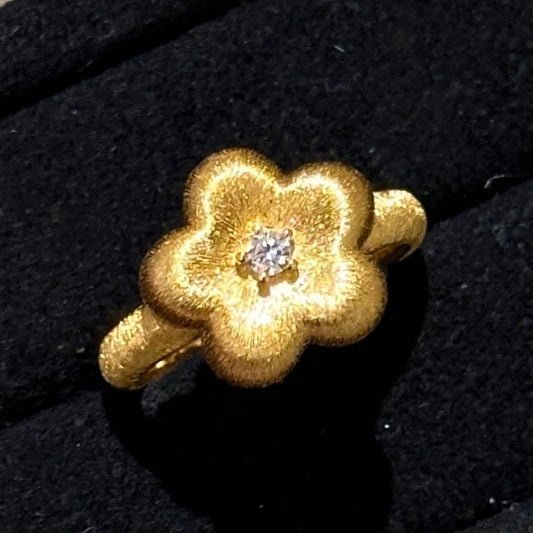 Vintage Gold Floral Diamond Center Adjustable Ring-Maryam Jewelry