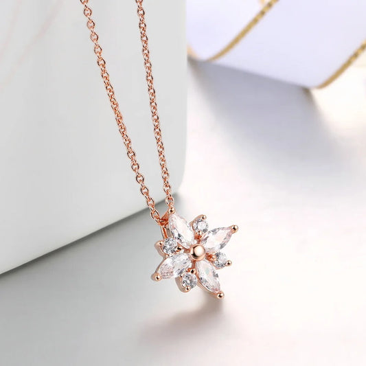 Vintage Rose Gold Floral Crystal Pendant Necklace-Maryam Jewelry