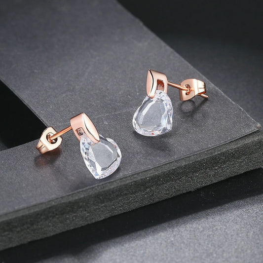 Vintage Rose Gold Heart-Cut Crystal Drop Earrings-Maryam Jewelry