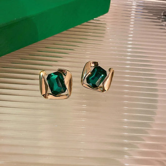 Classic Gold Stunning Green Gemstone Center Earrings-Maryam Jewelry