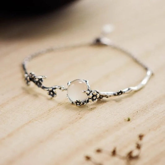 Vintage Silver Flower Branch Bracelet-Maryam Jewelry