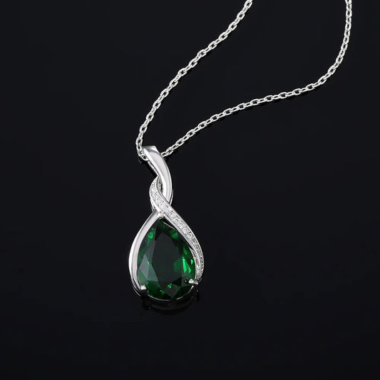 Silver Green Crystal Pendant Necklace-Maryam Jewelry