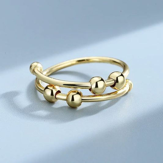 Vintage Gold Beaded Double Loop Adjustable Ring-Maryam Jewelry