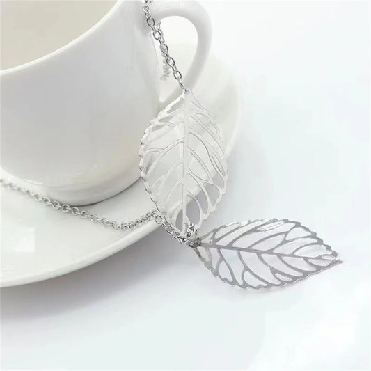 Silver Hollow Leaves Pendant Necklace-Maryam Jewelry