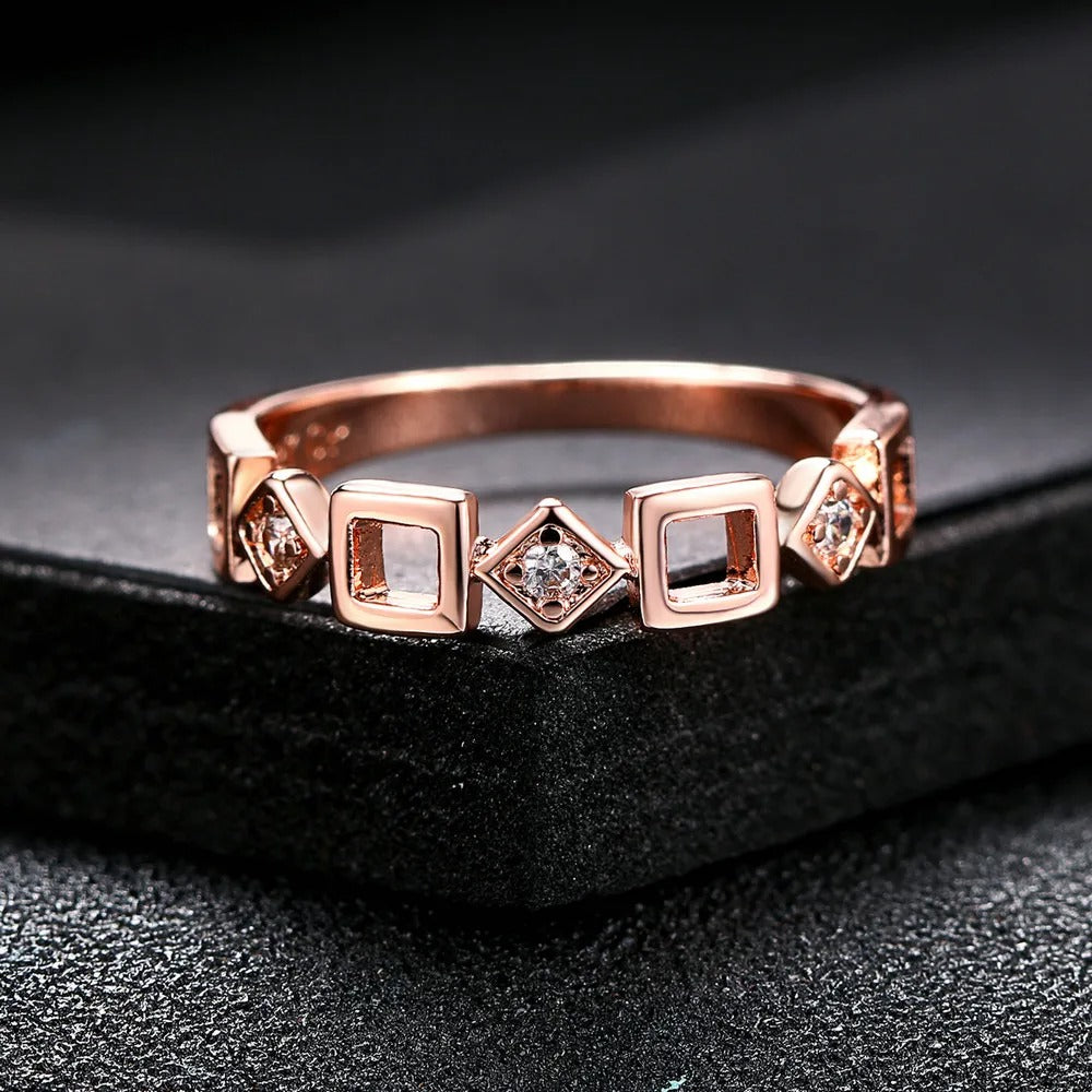 Vintage Rose Gold Unique Geometric Crystal Design Ring-Maryam Jewelry