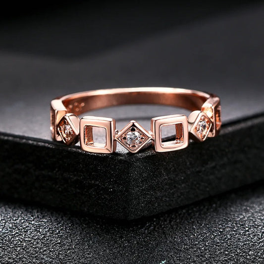 Vintage Rose Gold Unique Geometric Crystal Design Ring-Maryam Jewelry