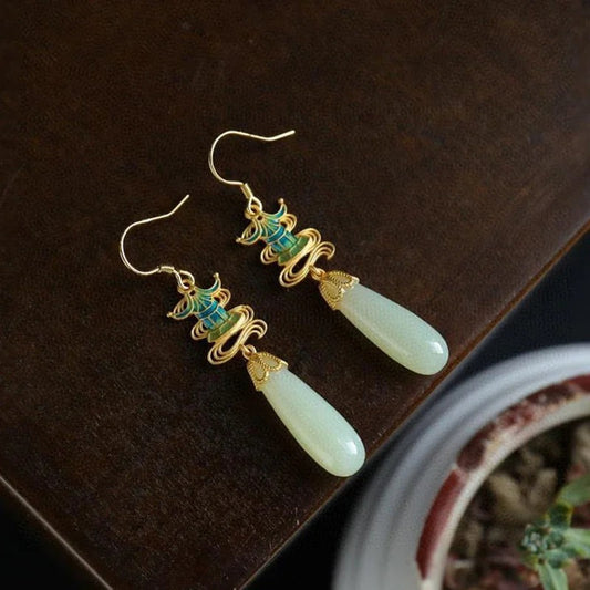 Classic Gold & Teal Drop Jade Earrings-Maryam Jewelry