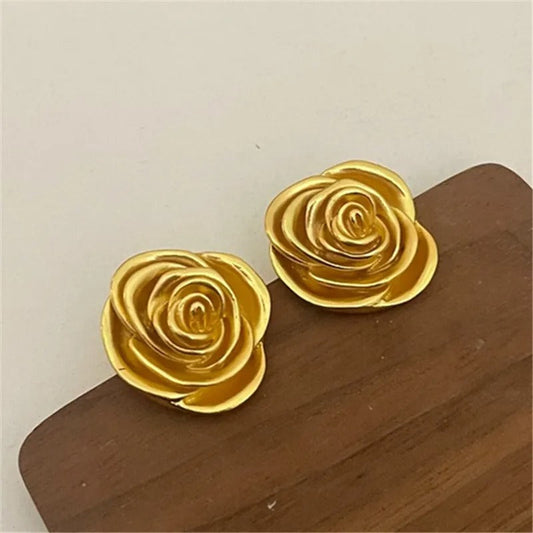 Antique Gold Rose Blossom Shape Earrings-Maryam Jewelry