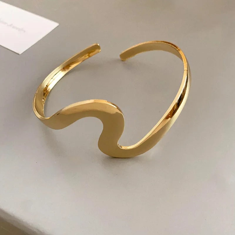 Classic Gold Wave Cuff Open Bracelet-Maryam Jewelry