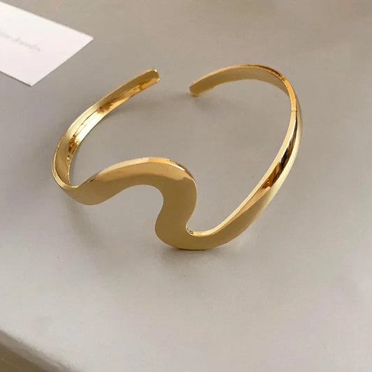 Classic Gold Wave Cuff Open Bracelet-Maryam Jewelry