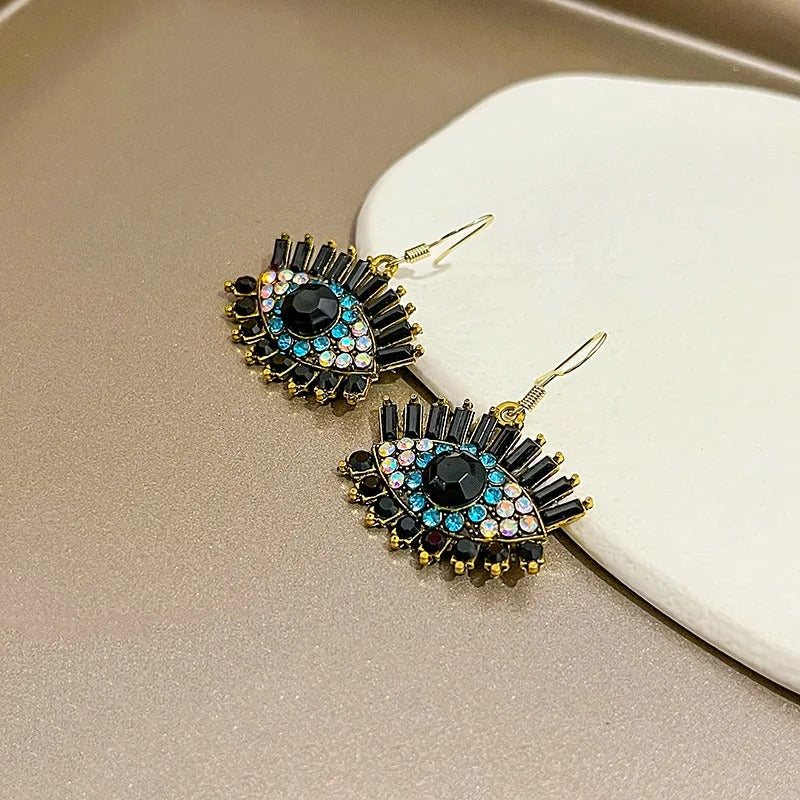 Classic Eye Black & Blue Crystal Dangle Earrings-Maryam Jewelry