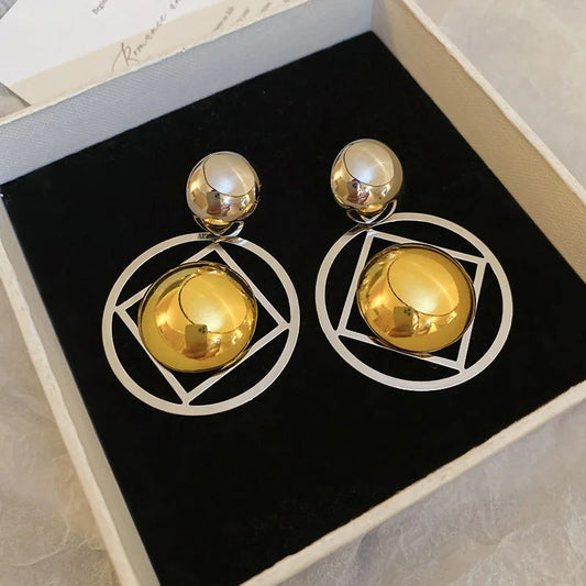 Timeless Gold & Silver Sculpted Geometric Accent Earrings-Maryam Jewelry