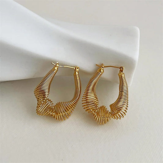 Classic Gold Spiral Unique Curved Shape Hoop Earrings-Maryam Jewelry