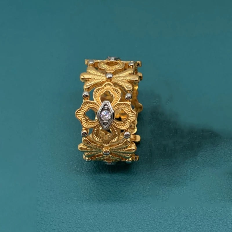 Classic Gold & Silver Marquise Floral Adjustable Ring-Maryam Jewelry