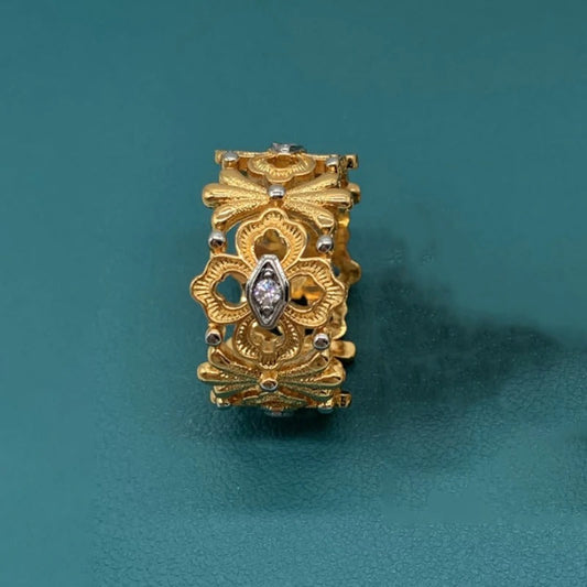 Classic Gold & Silver Marquise Floral Adjustable Ring-Maryam Jewelry