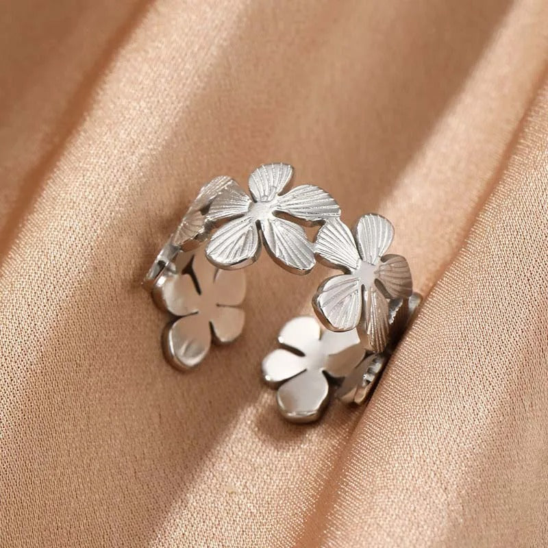 Vintage Silver Floral Pattern Open Ring-Maryam Jewelry