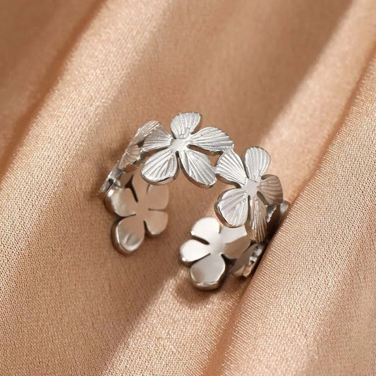 Vintage Silver Floral Pattern Open Ring-Maryam Jewelry