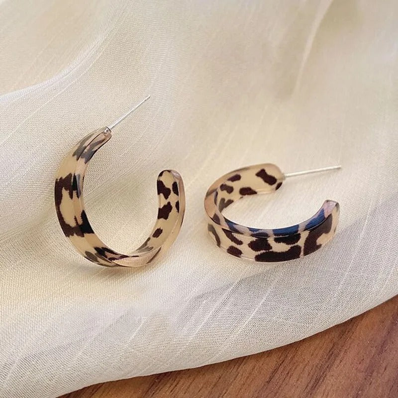 Vintage Leopard Print Hoop Stud Earrings-Maryam Jewelry