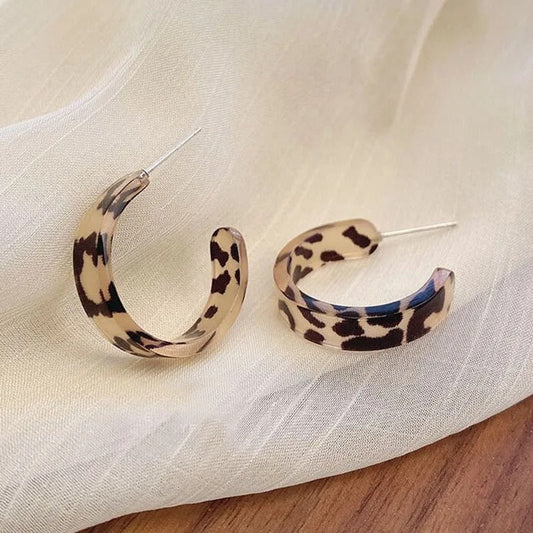 Vintage Leopard Print Hoop Stud Earrings-Maryam Jewelry