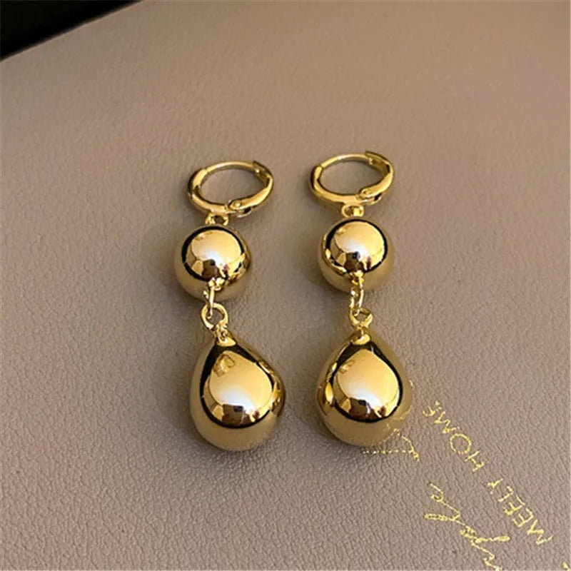 Classic Gold Teardrop Shape & Ball Accent Earrings-Maryam Jewelry