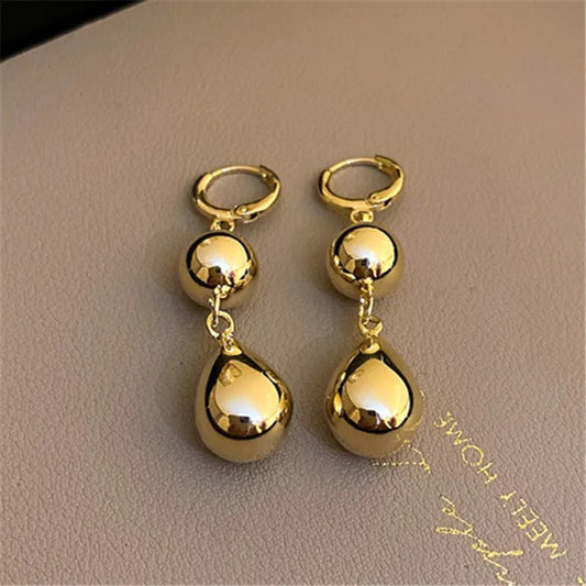 Classic Gold Teardrop Shape & Ball Accent Earrings-Maryam Jewelry