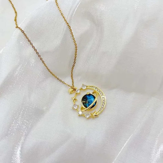 Gold Dream Starry Sky Planet Pendant Necklace-Maryam Jewelry