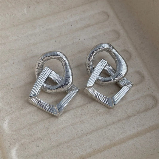 Vintage Silver Geometric Knot Earrings-Maryam Jewelry