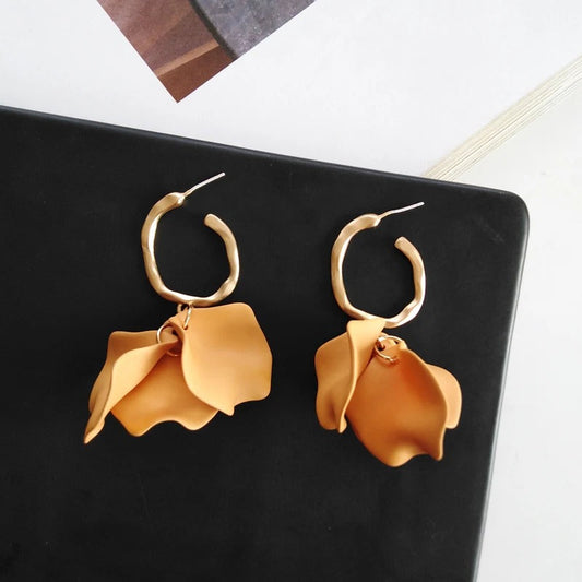 Classic Gold Mustard Yellow Petal Design Earrings-Maryam Jewelry