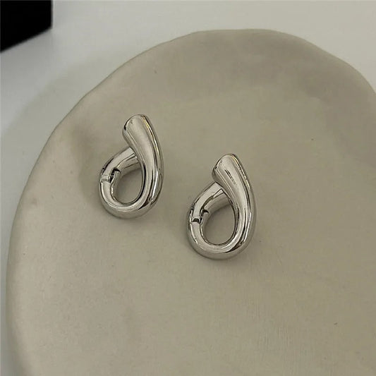 Vintage Silver Twisted Teardrop Shape Stud Earrings-Maryam Jewelry