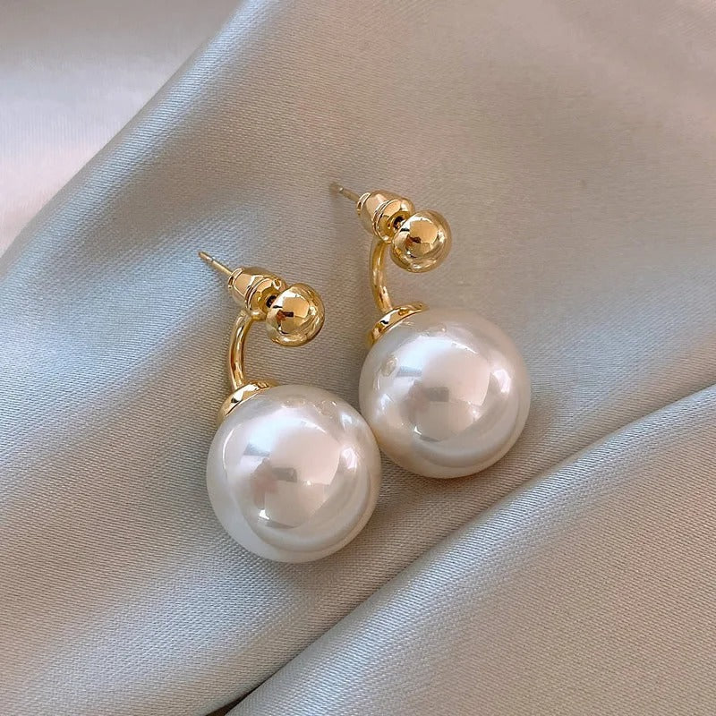 Classic White Pearl & Curved Gold Earrings-Maryam Jewelry
