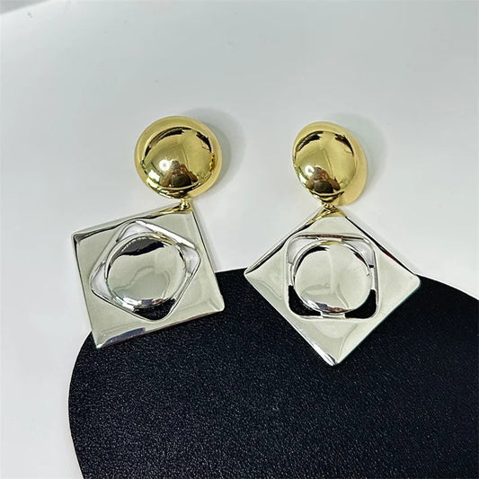 Classic Gold & Silver Unique Square Shape Earrings-Maryam Jewelry