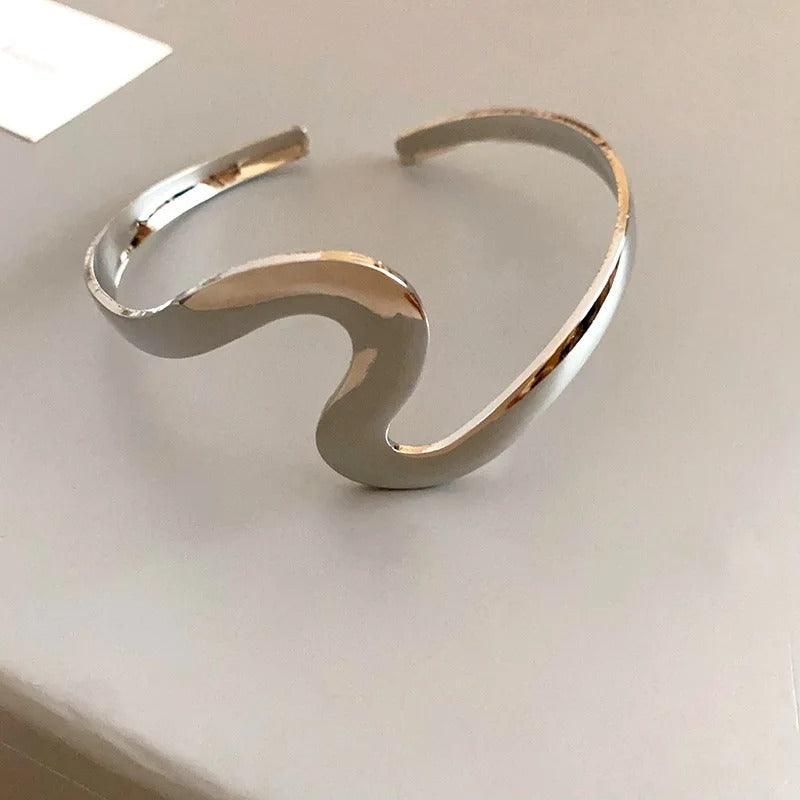 Vintage Silver Twist Cuff Wavy Open Bracelet-Maryam Jewelry